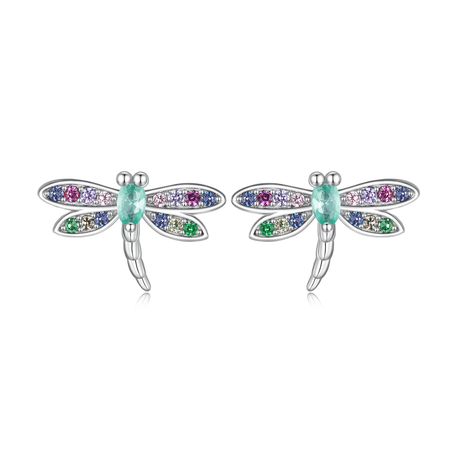 

S925 Sterling Silver Original Dragonfly Insect Earrings Women's Fashion Colorful Zircon Light Luxury High-end Jewelry Gift