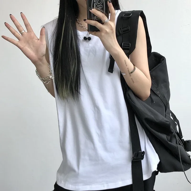 Топ женский спортивный без рукавов повседневная однотонная черная/белая