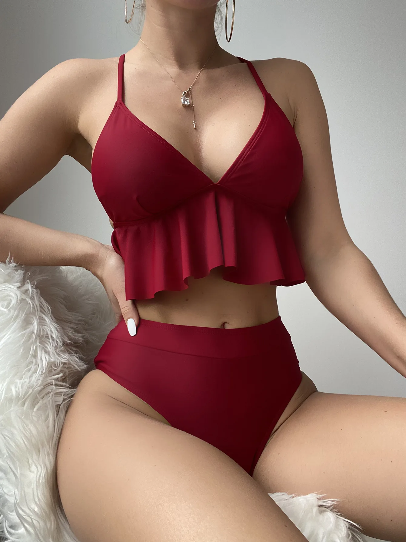 

2023 New Pink Leaves Printed Low Waist Two Pieces Bikini Set Swimsuit Female Women Beachwear Swimwear Bathing Suit Micro Bikini