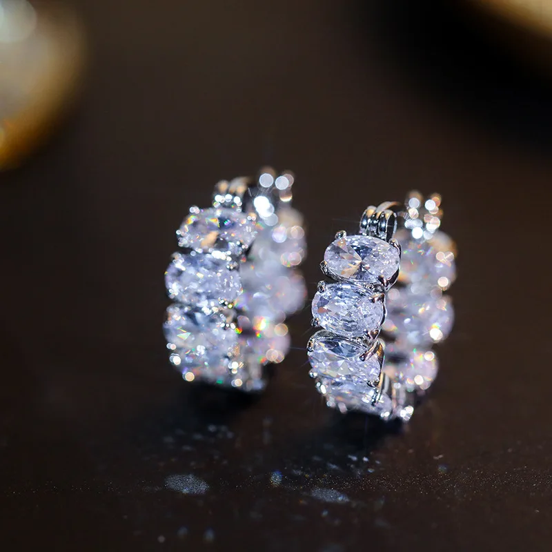 

High-quality Silver Color/Red Color Earrings Women Wedding Party Hoop Earring Versatile Luxury Cubic Zirconia Jewelry