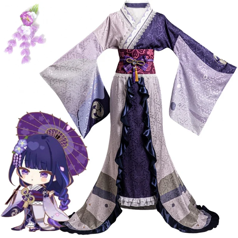 

Костюм для косплея Raiden Shogun, Аниме игра Genshin Impact Fantasy, женское кимоно, платье, одежда для Хэллоуина для маскировки, Дамское кофейное