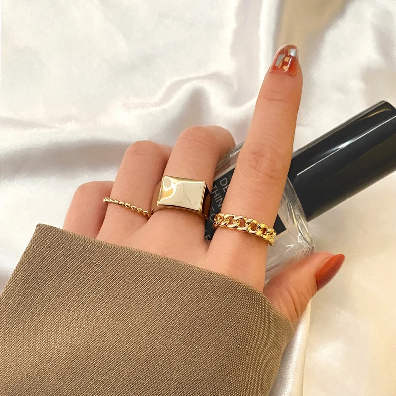 Personality Womens 3 Pieces Set Ring Gold Rings for Girl