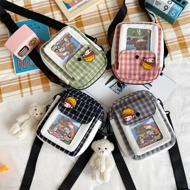 Girls Boys Canvas Bags 2022 Fashion New Children Lattice Lovely Student Messenger shoulder Bag