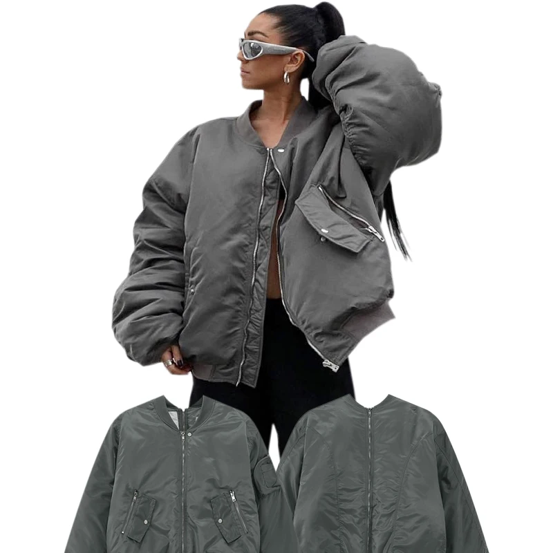 

007 Factory Grailz front and rear double zipper detachable jacket for men women loose workwear bomber jacket warm cotton jacket