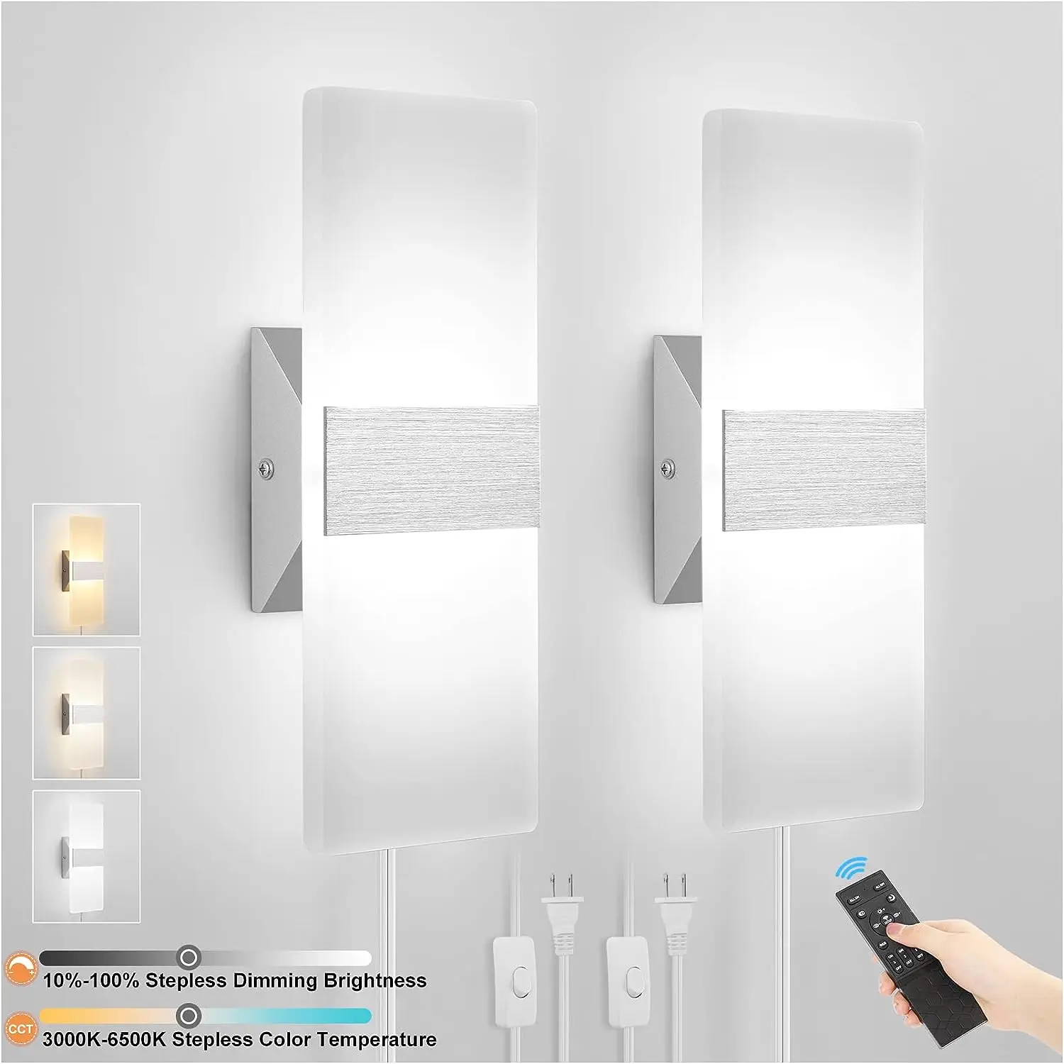 

in Sconces with Stepless Adjustable 3000K-6500K Colors and 10%-100% Brightness, Sconces Lighting with Remote Control 12W Acryl