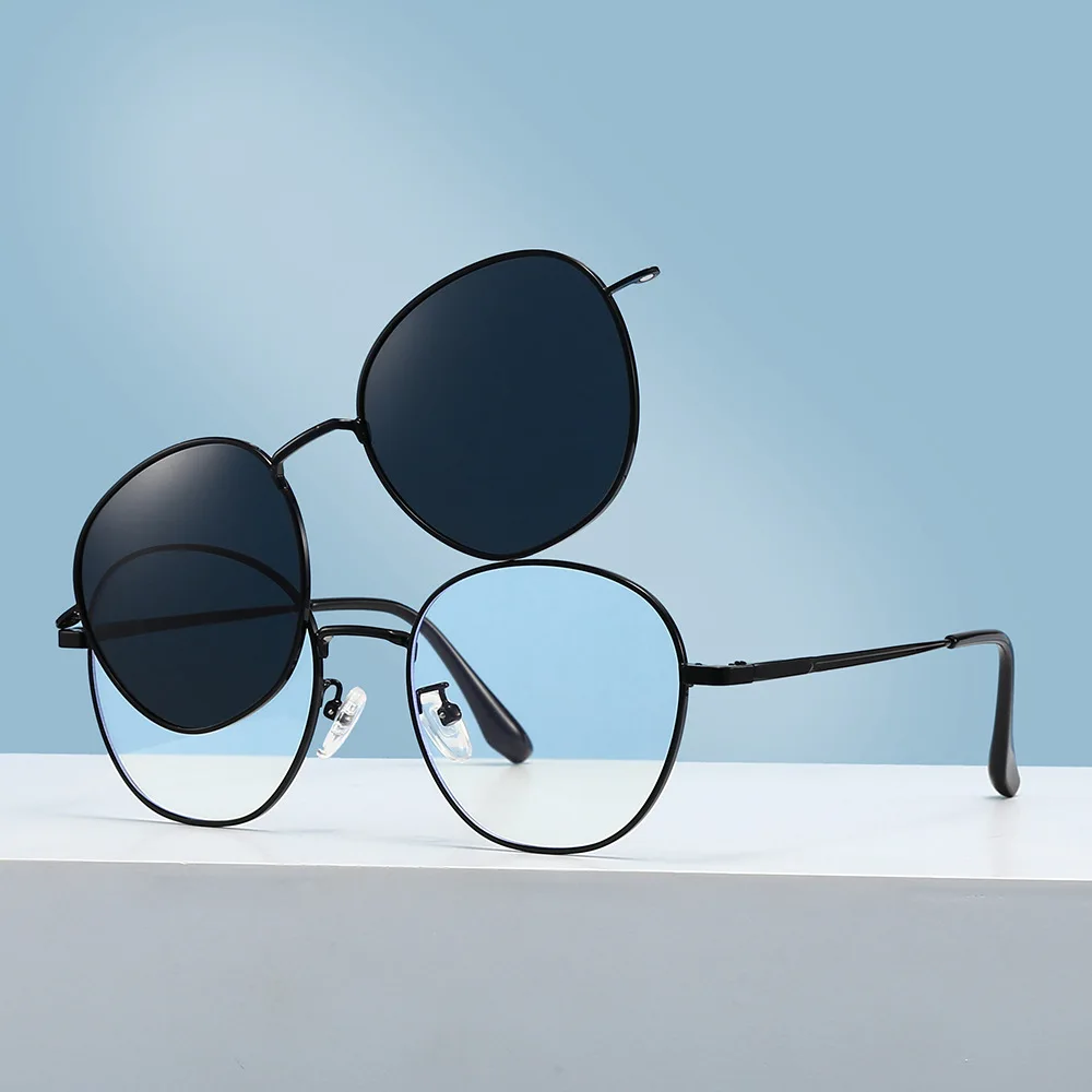 VCKA 3 IN1 Big Frame Myopia Round Sunglasses 2025 NEW Men Women Magnetic Clip Prescription Polarized Optics Glasses -0.50 to -10