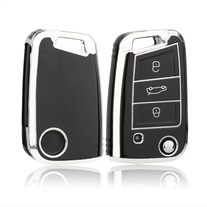 

Fashion Plating Golden edg Car Key Case Cover For VW Volkswagen Golf 7 MK7 Tiguan MK2 Skoda Octavia Kodiaq Karoq Seat Ateca Leon