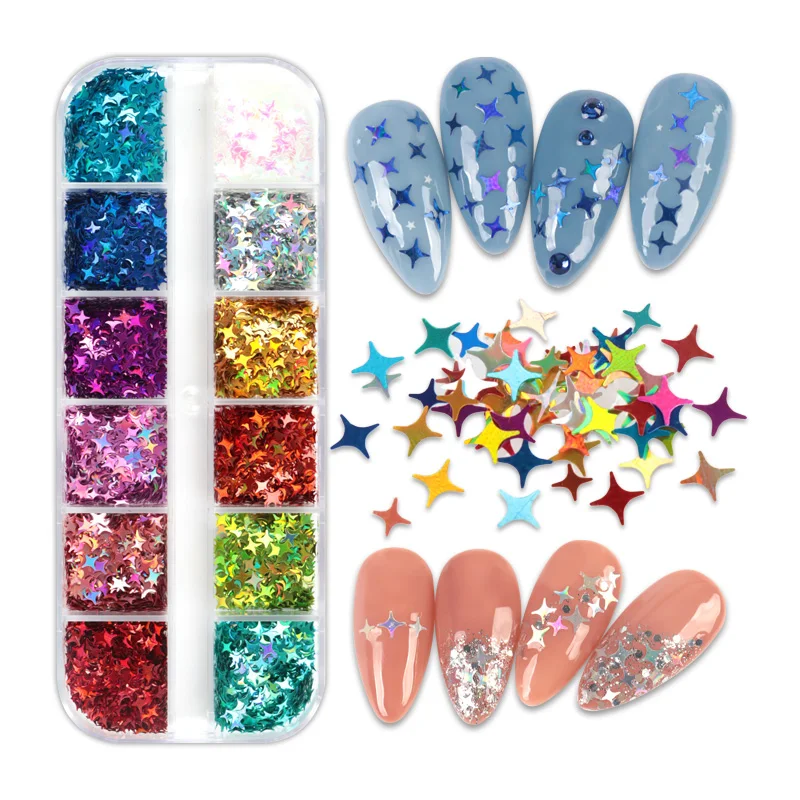 

12 ячеек Звездный дизайн маникюра украшение голографическая Звезда Дизайн ногтей Блестки для УФ-геля лак принадлежности для ногтей аксессу...