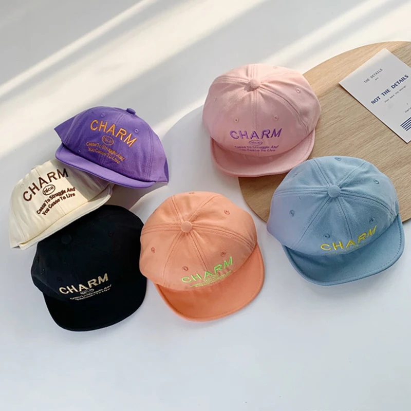 

Korean Letter Embroidery Kids Baseball Caps Summer Baby Girl Boy Outdoor Beach Sun Hat Fashion Solid color Kids Peaked Cap