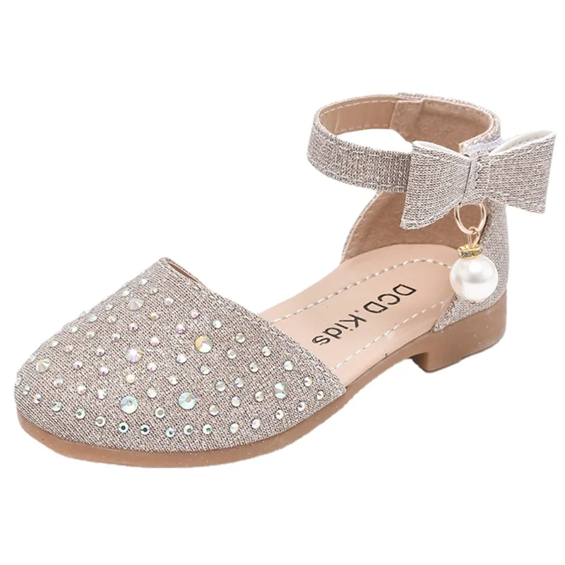 Girls Leather Shoes 2023 Brand New Kids Dress Shoes for Wedding Party Bling Glitter Flat Sandals Fashion Breathable Loafers