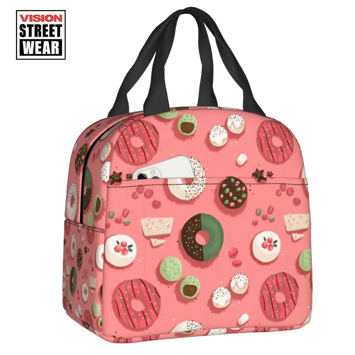 

Donut Heaven Insulated Lunch Bags For Camping Travel Sweet Doughnuts Pattern Leakproof Cooler Thermal Bento Box Kids