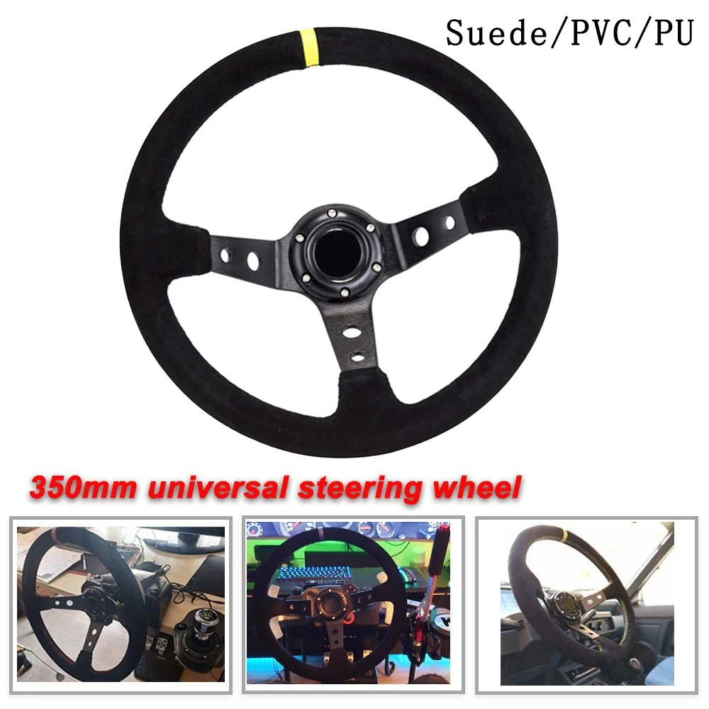 Universal 350MM Suede Steering Wheel  Leather Steering Wheel Drift racing type High quality Suede/PVC Style