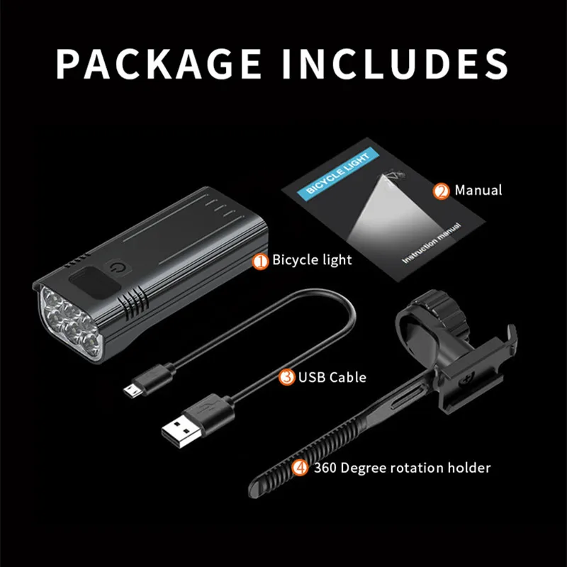 

Bicycle Light Front T6 LED Digital Power Display Bike Headlight 5200mAh USB Rechargeable Cycling Flashlight Bike Accessories