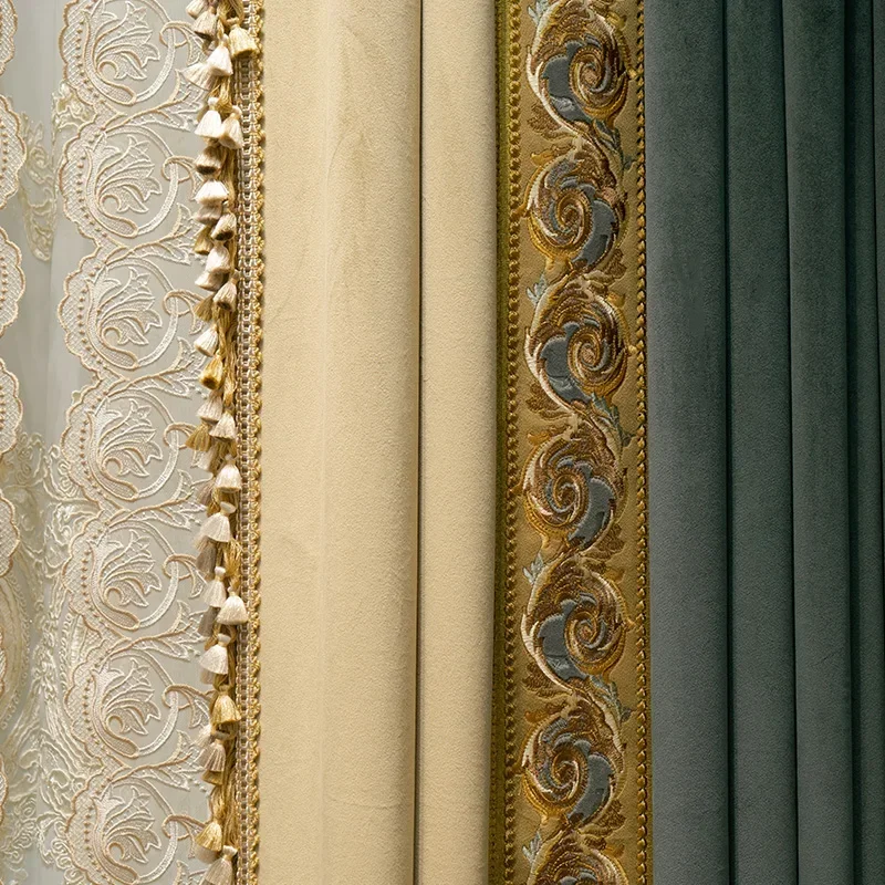 Европейские темно-зеленые бархатные однотонные утолщенные шторы для гостиной