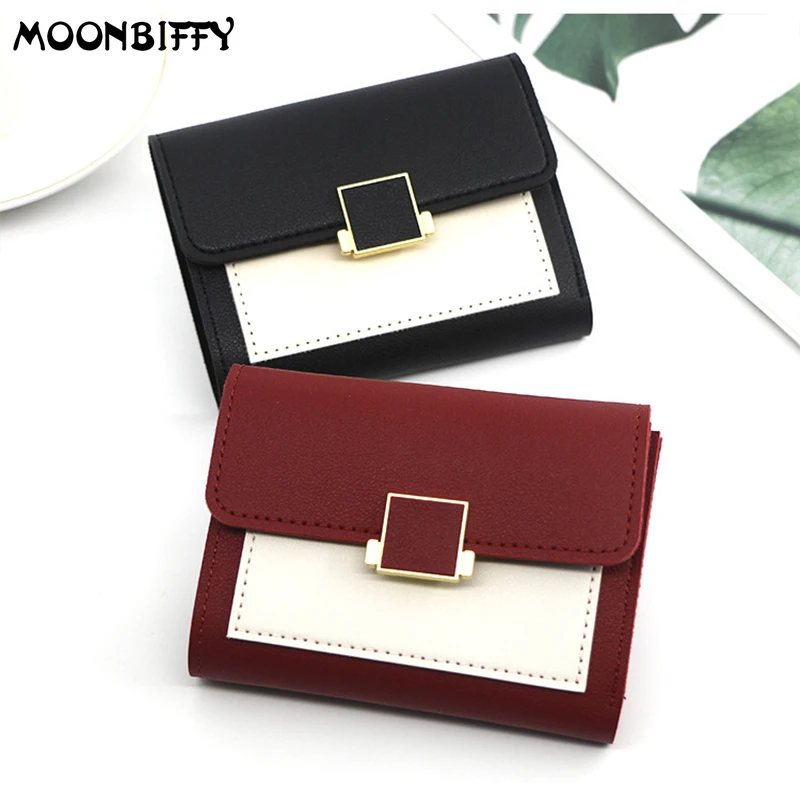 

Patchwork Short Women's Wallet Fashion Square Clutch Money Credit Multiple Card Holders Buckle Coin Purse Carteras Para Mujer