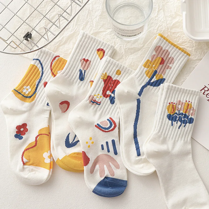 

1pair Retro Style Mid Tube Socks Women Flower Pattern Green Sweet Fashion Socks Cotton Socks Cute Socks Women Socks