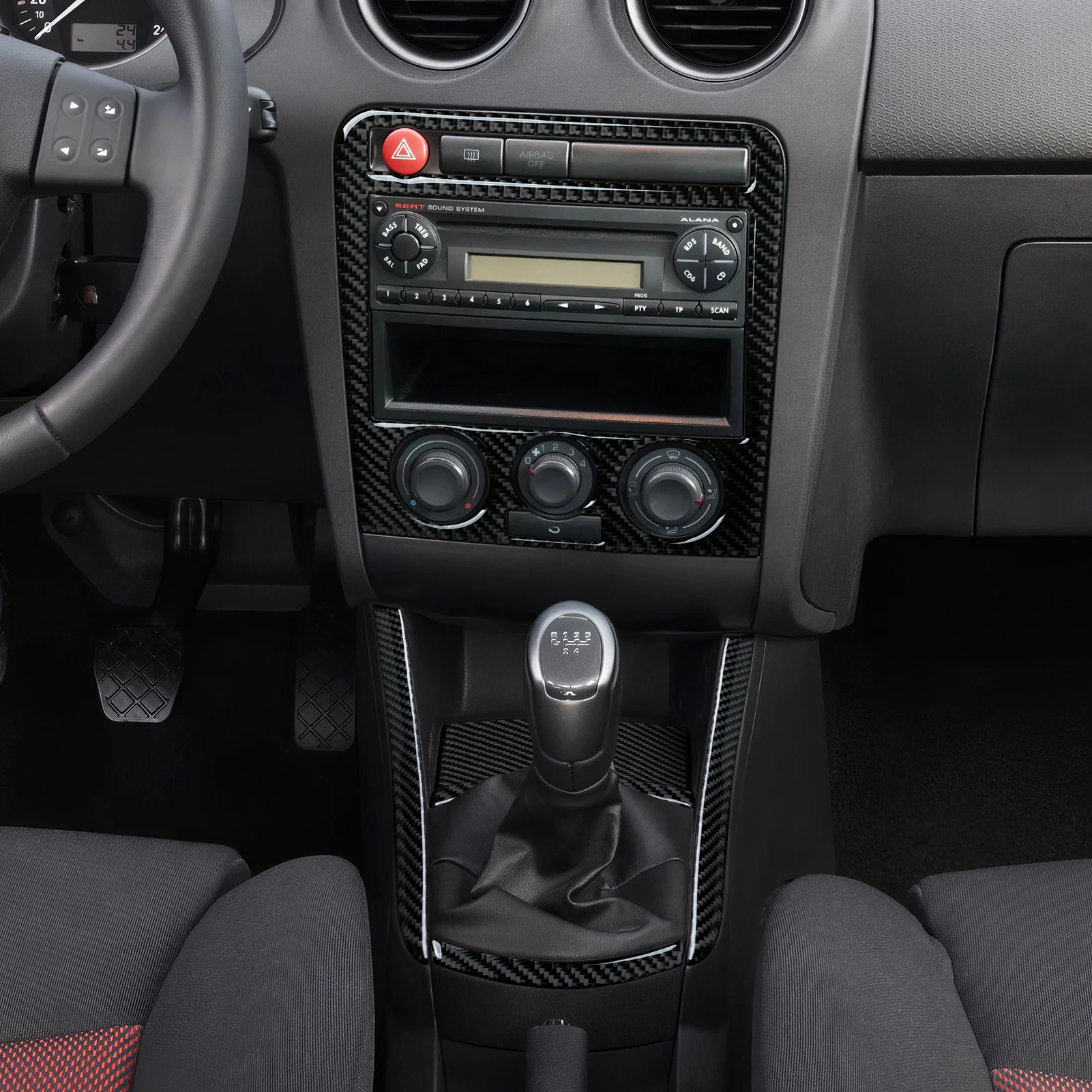 Фото Аксессуары для SEAT Cordoba Ibiza 6L (2002-2009). Наклейка для интерьера из углеродного волокна. Накладка на центральную консоль автомобиля, панель переключения передач №4
