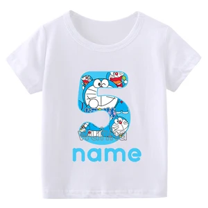 Imported Baby Kids Cartoon Doraemon Number Name Print T Shirt Children Birthday Boy&Girl Funny Gift Present