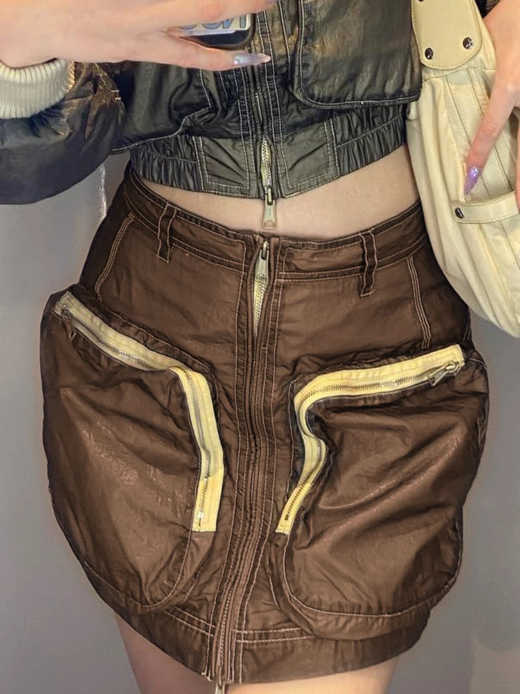 

Harajuku A-Line Cargo Skirt Summer Retro Low Waist Zip Pocket Mini Skirt Korean Fashion Oversized y2k Skirt Clothes