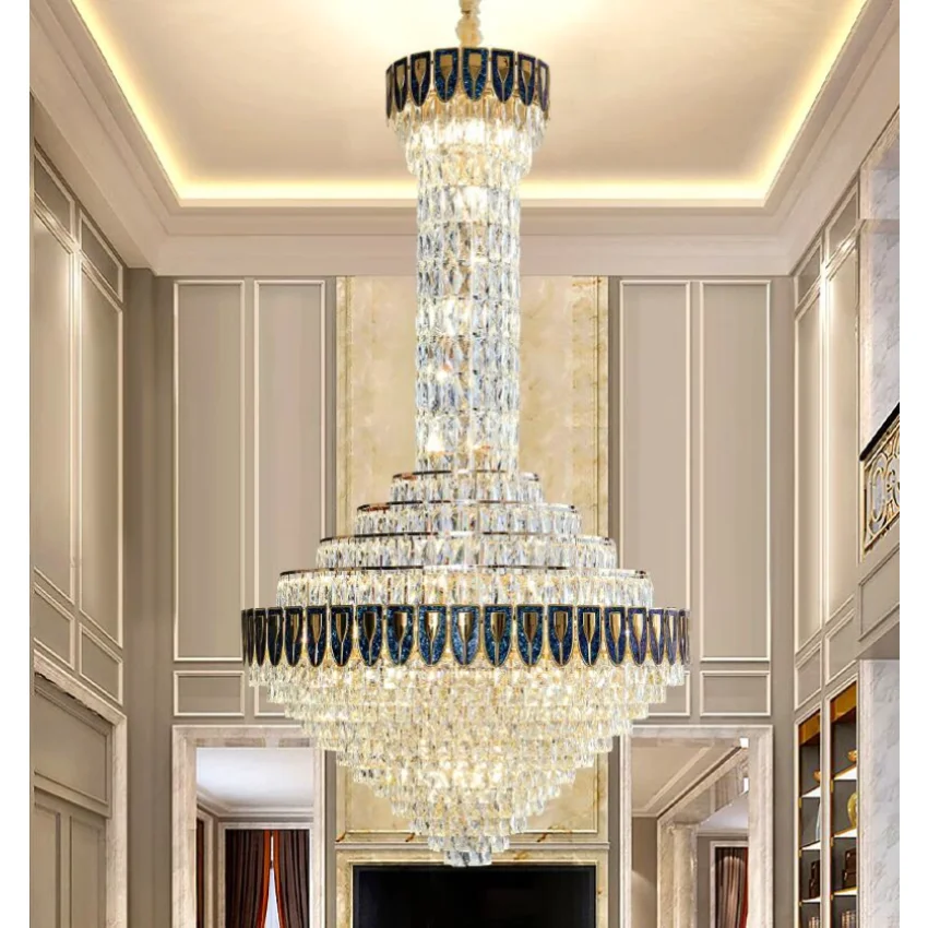

Led Pendant Lighting New shell crystal Chandelier living room hollow hall long Villa hotel lobby decorative