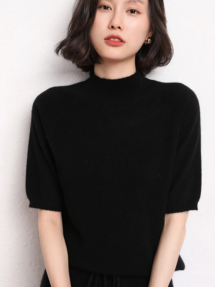 Весенне-летний женский тонкий кашемировый свитер пуловеры с короткими рукавами