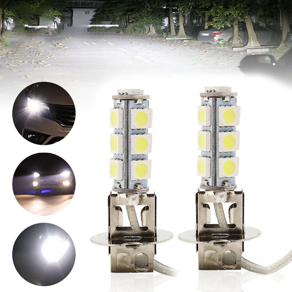 

2pcs H3 Daytime Running Light 12V DC Led Car Interior Light 13-5050 SMD LED Chip Pure 6500K Fog Lights Bulb Lamp