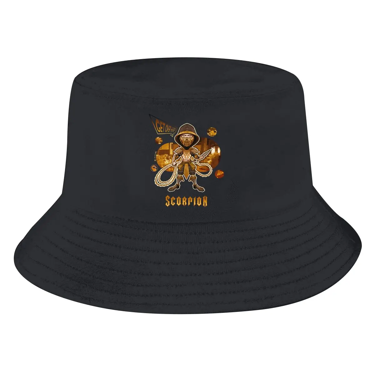 

Scorpion Gold Bucket Hat Mortal Kombat Summer UnisexOutdoor Sunscreen Hat Fishing Hunting Cap Basin Beach