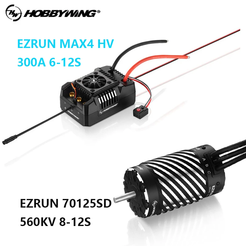 Фото Hobbywing EZRUN MAX4 HV 300A 6-12S Бесщеточный ESC с индукционным двигателем EZRUN 70125SD 560KV подходит для тяжелых условий эксплуатации 1/5 №1