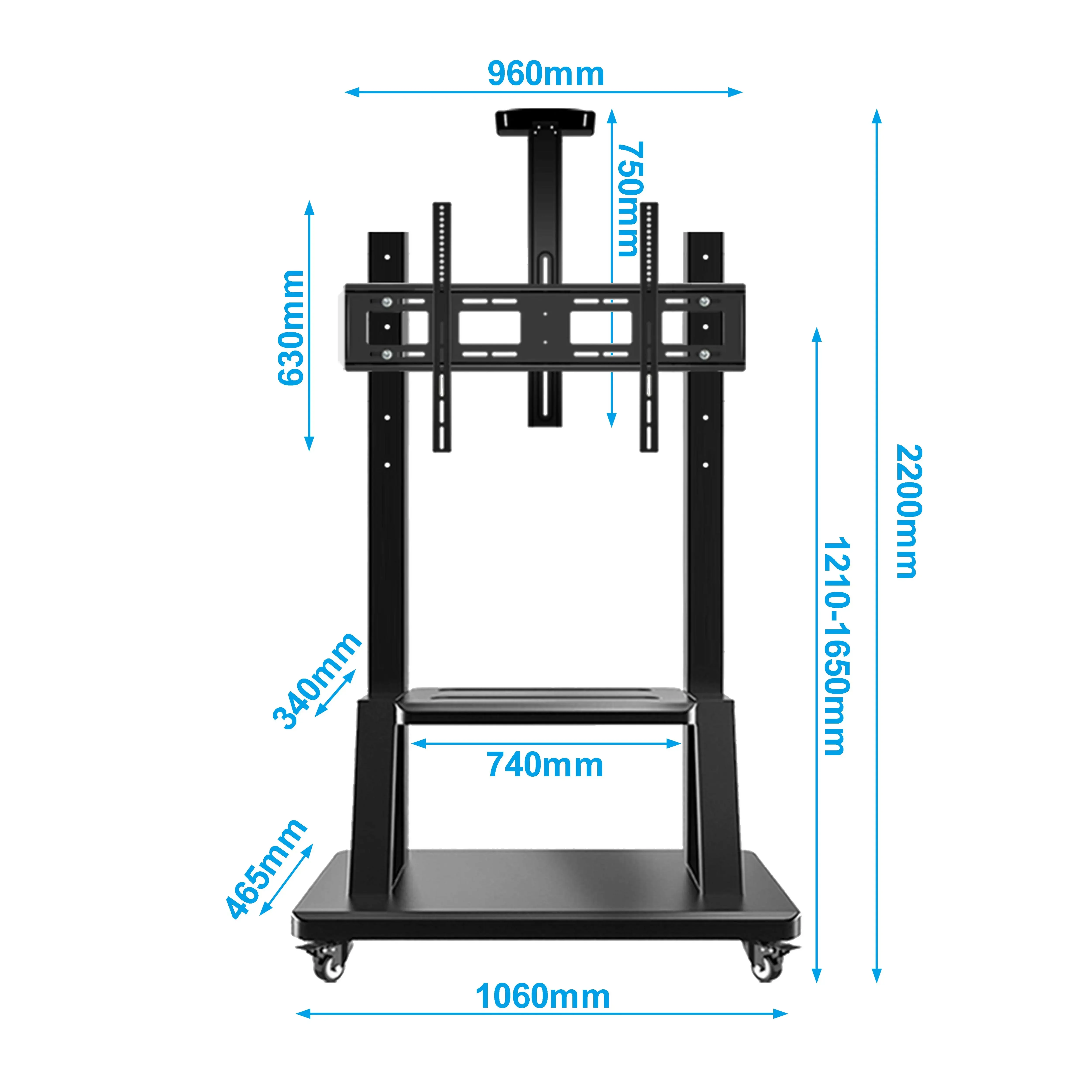 NBJOHSON 55-100 дюймов VESA 900*600 мм подвижные тележки с полкой AV