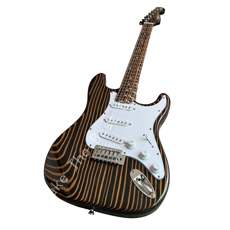 

Classic zebra wood electric guitar, professionally built, high-quality vibrato bridge, professional performance, free of freight