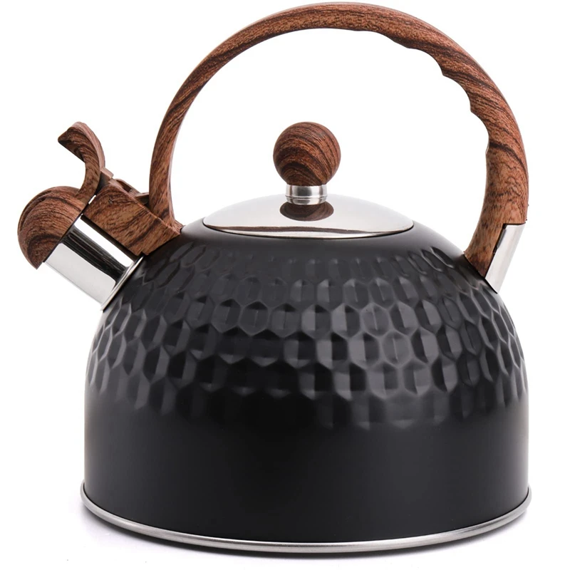 

2.5 Quart Whistling Tea Kettle with Wood Grain Anti Heat Handle, Stainless Steel Tea Kettles for Stove Top Gas