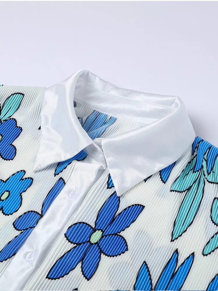 Женский плиссированный комплект из двух предметов Свободный Топ с цветочным