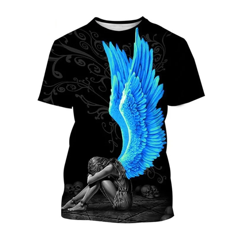 

Летние футболки с 3D-принтом крыльев Ангела для мужчин и женщин, модная уличная одежда, футболка оверсайз с коротким рукавом и круглым вырезом, Детские футболки, топы, одежда