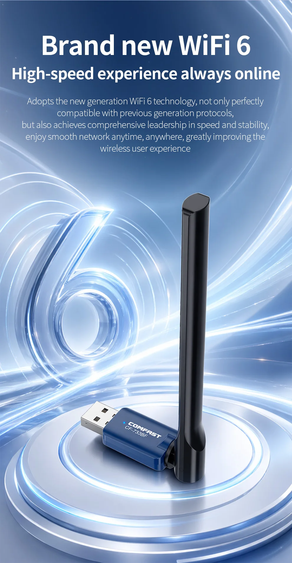 Фото COMFAST CF-733BF AX900 WiFi6 Bluetooth5.4 USB-адаптер, двухдиапазонная беспроводная сетевая карта 2,4G/5 ГГц для настольных ПК, Win10/11, Linux ﻿ №3