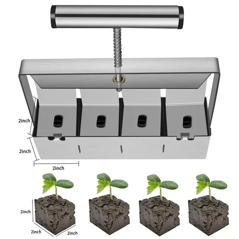 

Stainless Steel Manual Quad Soil Blocker With Comfort-Grip Handle Create 2inch Soil Block For Seedlings Cuttings Greenhouses