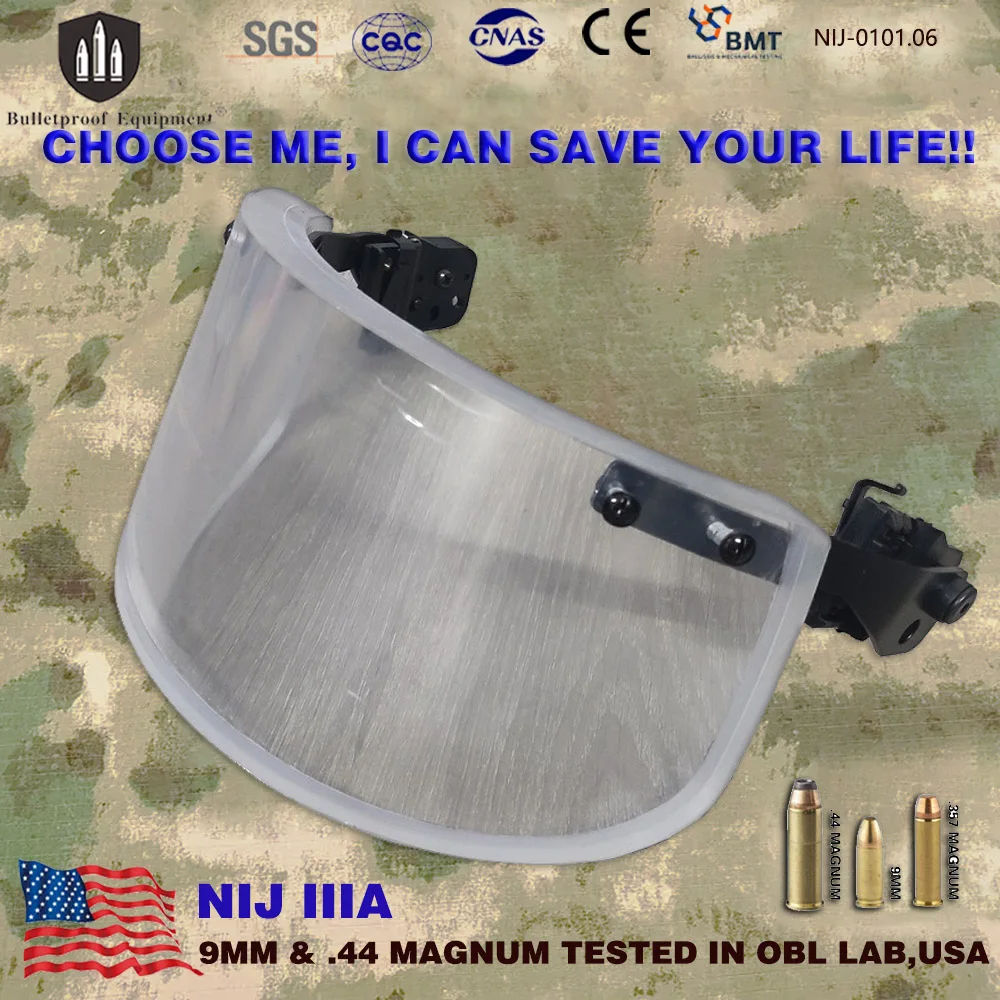 Фото NIJ IIIA Level 3A Face Shield для MICH Fast Helmet, тактический баллистический козырек с планкой Пикатинни, военная полиэтиленовая маска, защита для страйкбола №1