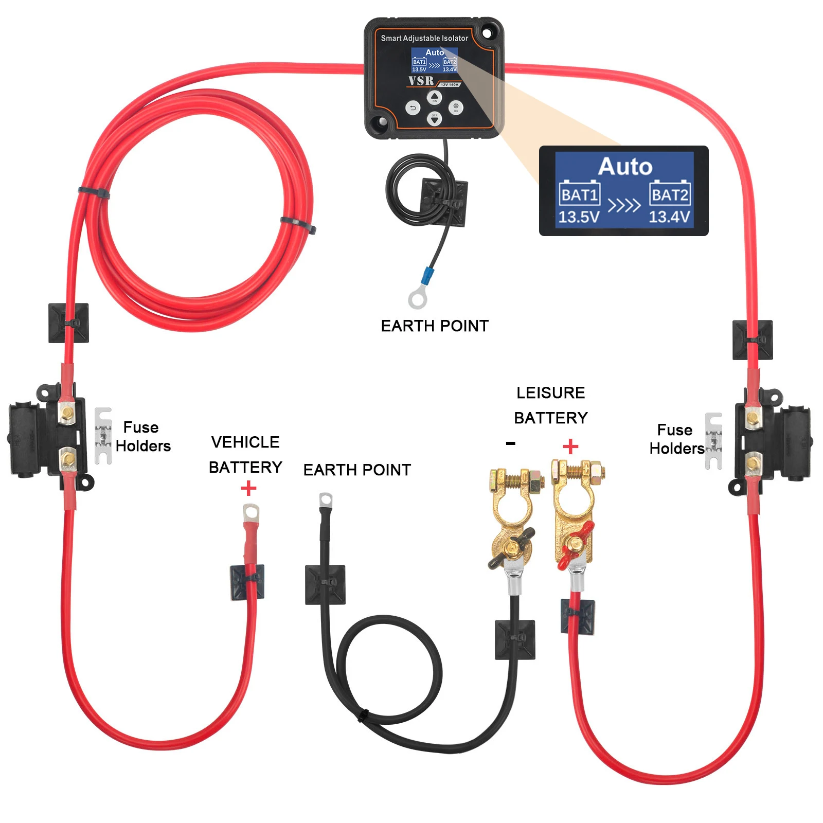 

Регулируемый двойной изолятор батареи 12 В 140 а, умный изолятор двойной батареи, ЖК-дисплей, настройка напряжения для кемпера, автомобиля, RV