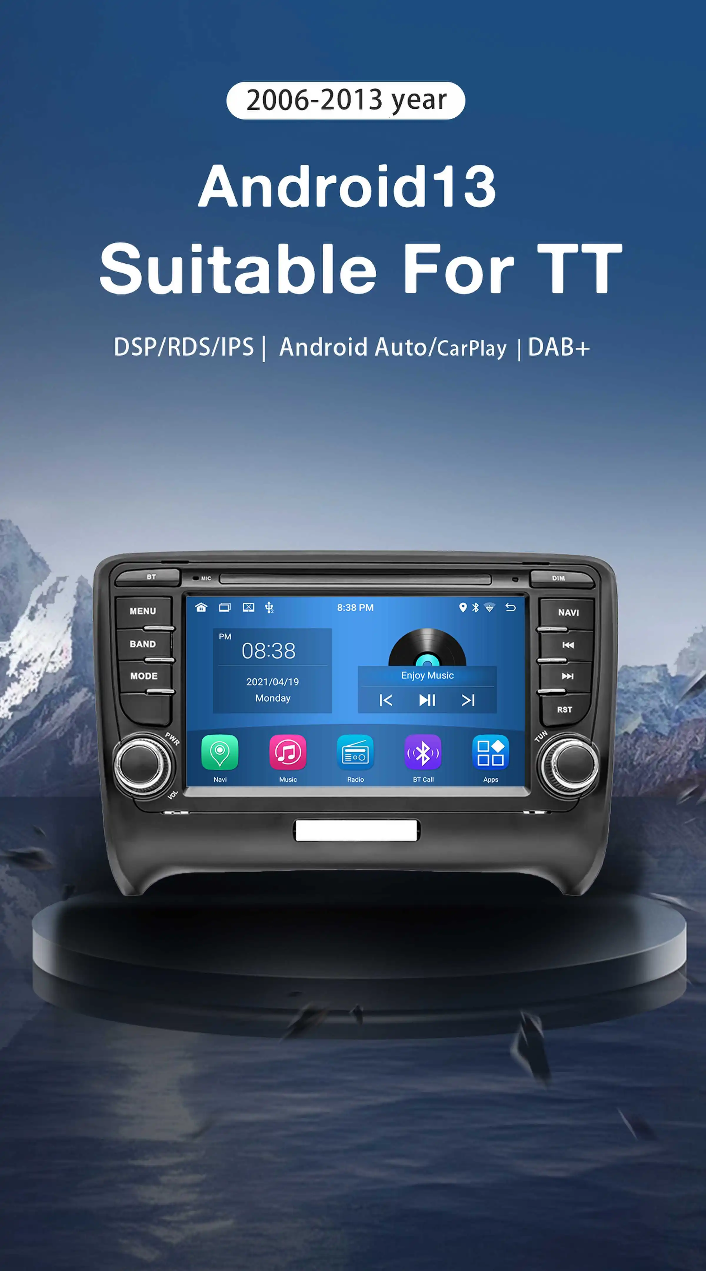 Авторадио 2 Din Android 13 для AUDI TT MK2 8J 2006 2007 2008 2009 2010 2011 2012014 Мультимедийное стерео GPS Navi