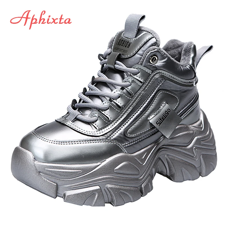 

Aphixta 2022 Winter Height Inscreasing Sneakers Women Boots Bling Silver Plush Hot Warm Platform Retro Thick Sole Daddy Shoes
