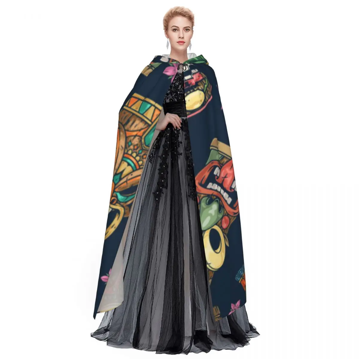 Косплей средневековые костюмы тики маски Красочный рисунок с капюшоном длинные