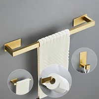 gold bathroom hardware set paper roll holder towel rack robe hook bathroom set accessories without no screws and no drilling