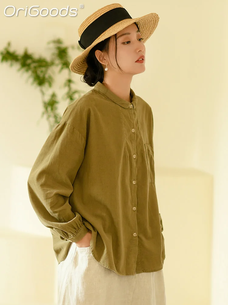 

OriGoods Women Corduroy Shirt 2022 Autumn New 100% Cotton Long Sleeve Shirt Loose Casual Original Blouse For Women Tops H024