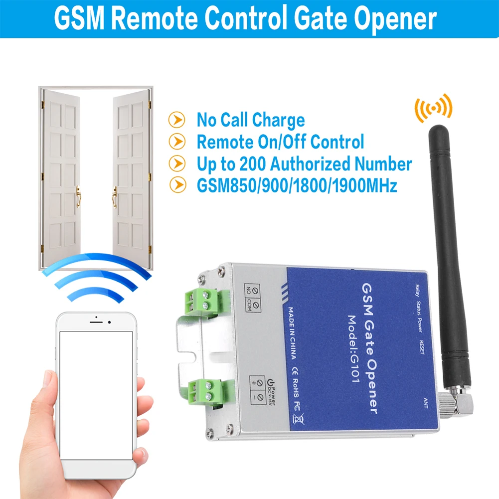 

GSM-реле открывания ворот G101, беспроводной пульт дистанционного управления доступом к дверям, длинная антенна, бесплатный звонок, 850/900/1800/1900 МГц, Открыватель гаража