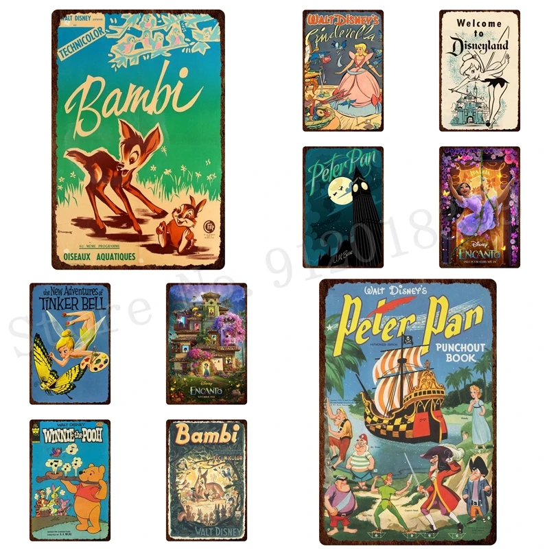 

Walt Disney Vintage Metal Sign Bambi Winnie The Pooh Tin Posters Peter Pan Metal Plaque Plates Nursery Bar Cafe Home Decor Gift