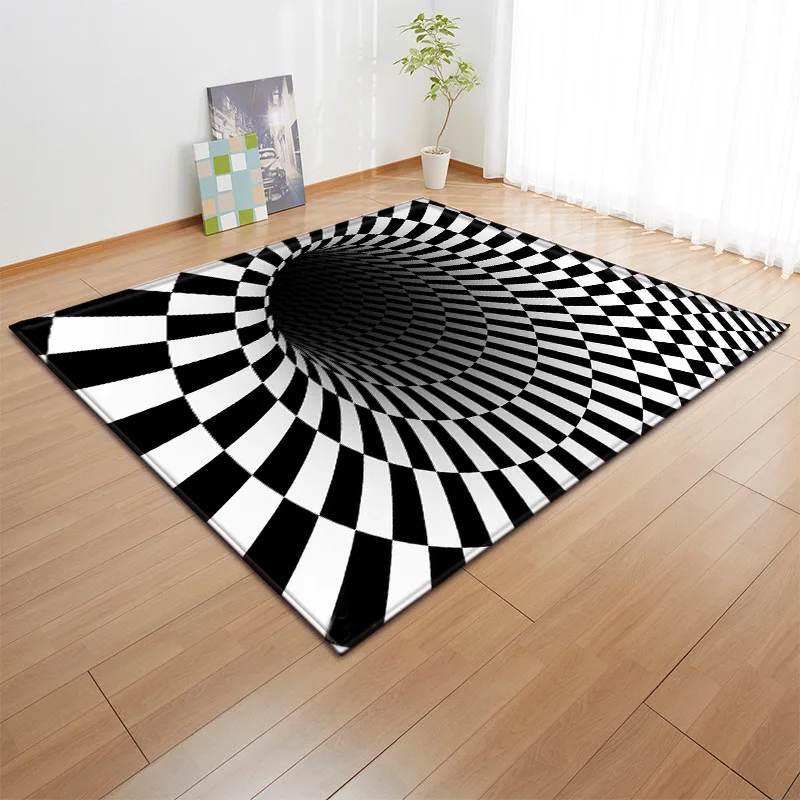 

200*150cm 3D Floor Mat Large Carpet Doormat Black-and-white Vortex Living Room Large Square Floor Mat Anti-skid Foot Mat