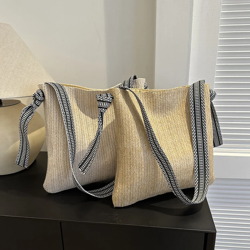 

Женская плетеная Сумка через плечо, вместительный модный тоут на плечо, Соломенная пляжная соломенная сумка для отдыха на открытом воздухе и походов, на лето