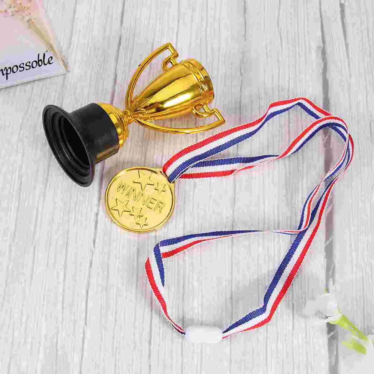 

8Pcs Trophy Cups and 8Pcs Medals, Trophies Golden Metallic Bulk Trophies and Medals for Graduation Parties, Sports Tournaments,