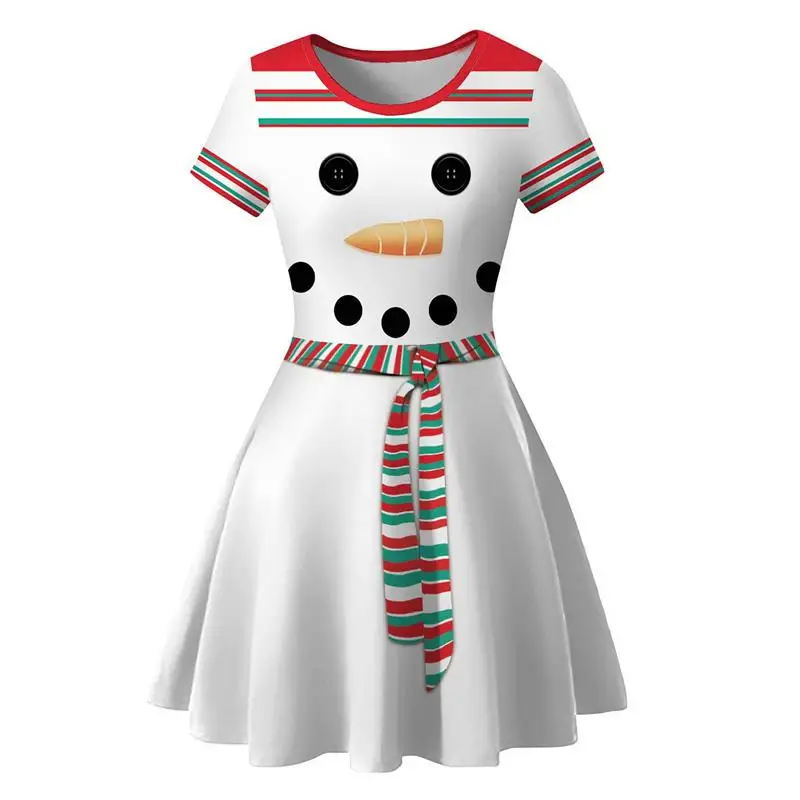 Ugly Christmas Dress For Women Short Sleeve Snowman Casual A Line Dress Adorable Round Neck Party Dresses Classic Holiday Outfit