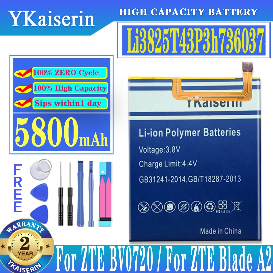 

YKaiserin 5800mAh Battery For ZTE Blade A2 Blade V7 Lite V7Lite Dual SIM BV0720 Li3825T43P3h736037 Mobile Phone Batterij