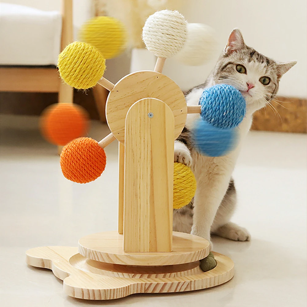 

Cat Scratching Toys Turntable With Catnip Ball Cats Sisal Grinding Claw Balls Pet Self-playing Interactive Toys Pet Accessories